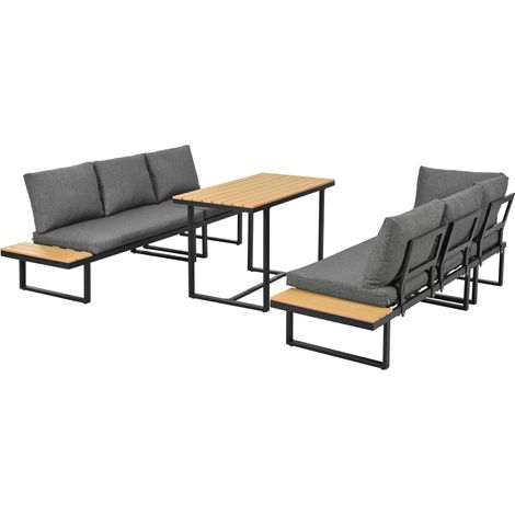 Set de jardin d’angle – Salon extérieur avec fonction d’inclinaison réglable (5 niveaux jusqu’à 55°), cadre en acier galvanisé, plateau en bois composite, table 105x55 cm – Idéal pour terrasse, balcon (1/4)
