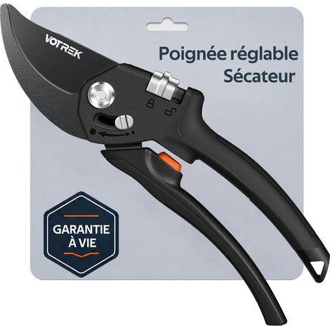 Sécateur de Jardin Bypass à Poignée Réglable pour Mains Fragiles Lame SK5, Ressort Protégé, Secateur Pro 21,5 cm, Ciseaux de Jardinage pour Rosiers, Arbustes et Fruitiers, Cisailles à gazon (1/5)