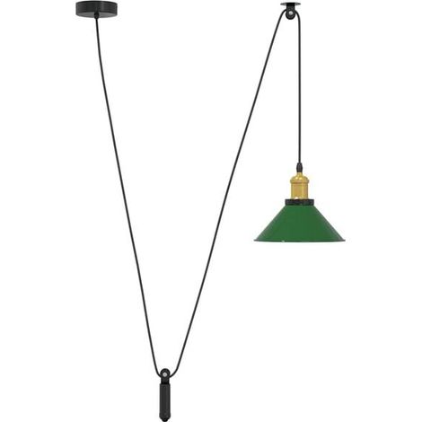 Lustre à hauteur réglable, douille E27, vert vif, 22 cm de diamètre, matériau métallique. (1/5)