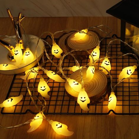 Cordon lumineux LED fantôme d'halloween blanc chaud, modèle à batterie, 6 mètres 40 lumières, éclairage de fête décoratif pour l'intérieur (1/5)