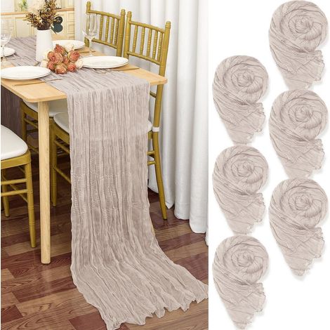 6er Pack Tischläufer Braun-Grau 55x300cm Gaze Stoff Rustikal Boho für Deko