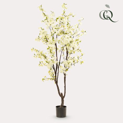 Plante Artificielle Cerisier Prunus Fleurs de Cerisier Blanches Décoration 210 cm - PANGIVO (1/5)