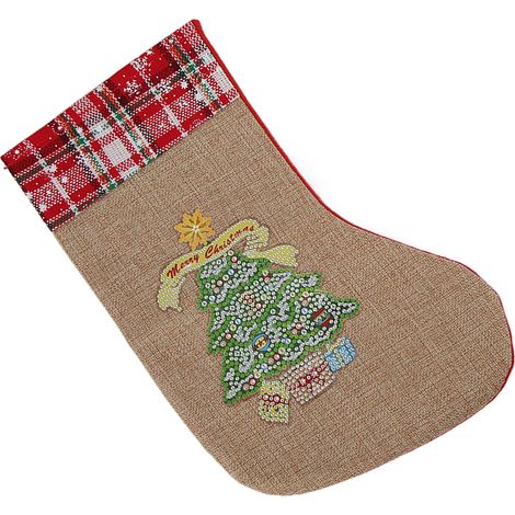Chaussette De Noël En Lin Et Flanelle - Décoration Scintillante Pour Cheminée Et Sapin - Design 3d Vivant - Lot De 1 (1/5)