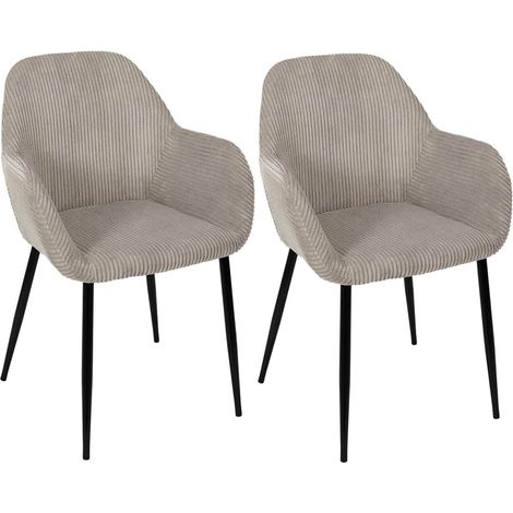 AMORY - Lot de 2 fauteuils de table en velours côtelé coloris taupe (1/5)