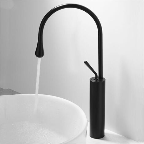 Robinet mélangeur thermostatique noir à une poignée pour lavabo de salle de bain, pivotant à 360 degrés