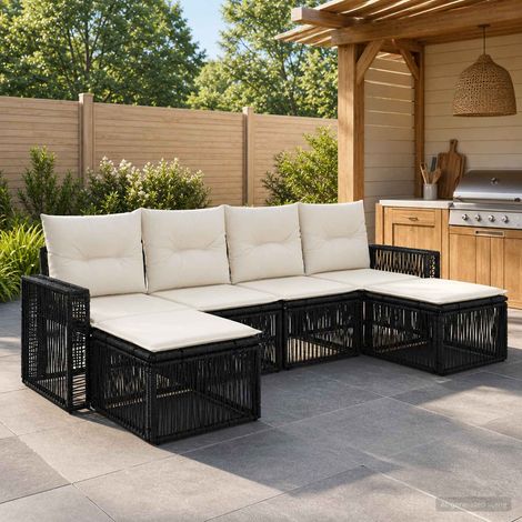 vidaXL Set Divano da Giardino 6 pz Nero e Bianco Crema polyrattan (1/5)
