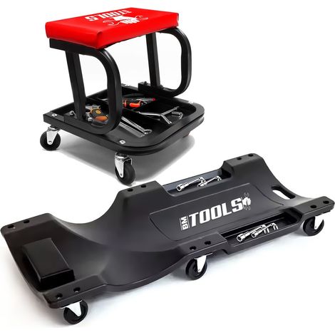 Tabouret Roulant BM TOOLS, Plateau Outils de Rangement avec Chariot de visite pour garagiste, Mécano, réparateur Automobile (1/5)