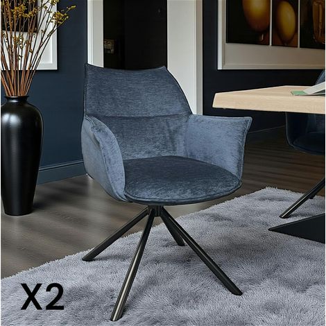 Fauteuil de table en velours bleu avec retour (lot de 2) PALERME (1/5)