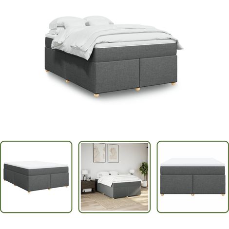 vidaXL Surmatelas -  Sommier à lattes de lit avec matelas Gris foncé 140x190cm Tissu (1/5)