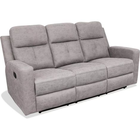Sofá tres plazas relax con palanca Nadal tapizado textil cemento, 190cm(Ancho) 90cm(Fondo) 102cm(Alto) (1/3)