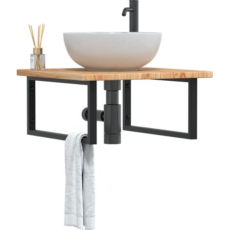 Waschtischplatte mit Halterung Stahl und Massivholz Eiche