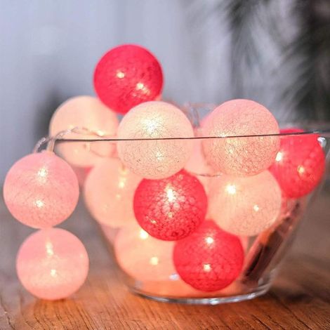 Guirlande lumineuse à 20 boules de coton LED, 3 couleurs, 20 LED, fonctionne sur piles, idéale pour chambre d'enfant, Noël, mariage, fête, décoration (1/5)