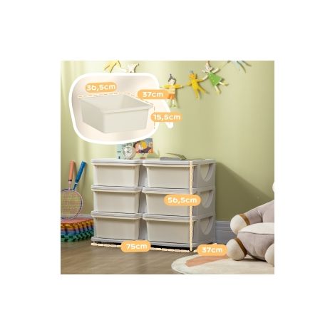 Meuble de rangement pour enfant blanc crème en plastique à 6 tiroirs avec organiseur à jouets pour chambre et salle de jeux (1/5)