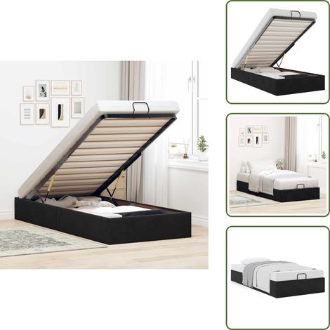 Cadre de lit ottoman sans matelas noir 90x200 cm velours - Lit Ottoman - Lits Ottoman - Cadre De Lit - Cadre De Lit Avec Rangement (1/5)