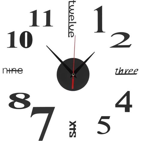 Allecto Premium，Reloj de pared 3D DIY con números romanos，Decoración de pared，40 cm de diámetro，Decoración acrílica，Negro (autoadhesivo) (1/5)