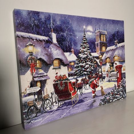 40 x 30cm Snowtime Touch Operated Santa And Village Christmas Fibre Optic Wall Canvas (1/5)