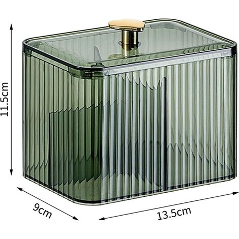 Boîte à Coton Tige avec Couvercle, Boîte Rangement Cotons pour Salle de Bain, Chambre à Coucher, Organiseur de Maquillage pour Boules de Coton, Tampons, Cosmétiques (Vert) (1/4)