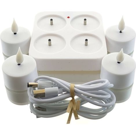 Lumineo LED Teelichter Weiß wiederaufladbar mit Ladestation Ø 4 cm - 4er Pack (1/4)