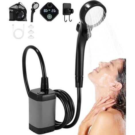 Portable Camping Shower, Rechargeable Pump with Smart Digital LED Display, Adjustable Shower Head, Shower Head with Collapsible Bucket for Camping and Hiking (1/5)