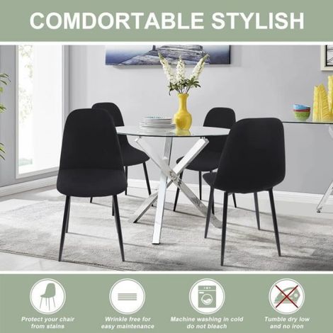 Housse de chaise - - Extensible - 6 pièces - Noir - Scandinave moderne (1/4)