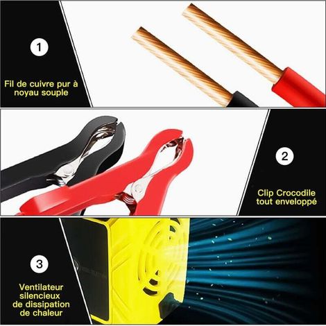 Chargeur de batterie de voiture - Chargeur de batterie intelligent 12 V/6 A, écran LCD, mainteneur de chargeur de batterie, noir/jaune (1/4)