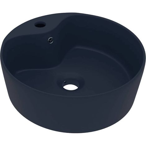 Lavabo de luxe avec trop-plein Bleu foncé mat 36x13cm Céramique