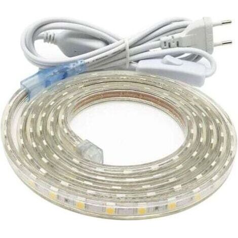 Ruban Led 3M, Très Lumineux Bandeau Led 220v avec Interrupteur,5050 IP65 Etanche, Blanc Chaud (1/4)