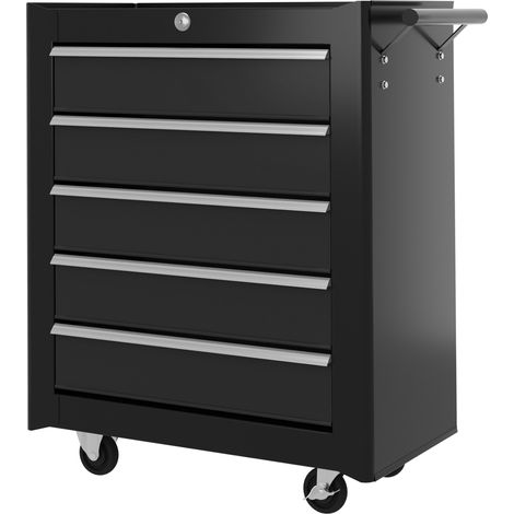 5--Drawer Tool Chest with Wheels, Steel Lockable Tool Storage Cabinet with Handle, 2 Keys for Garage, Workshop, Black (1/5)