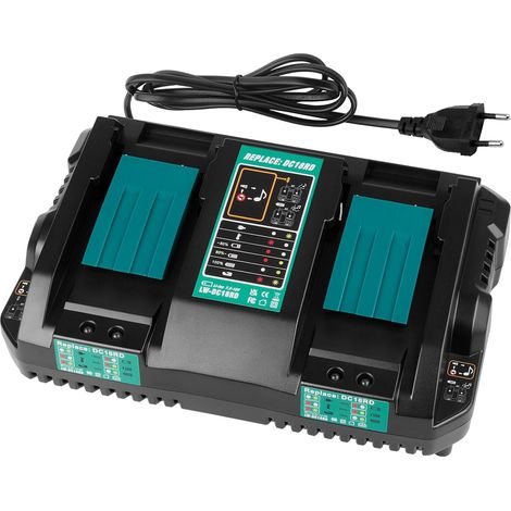 Chargeur de rechange double port 4 A 14,4 V 18 V pour batterie Li-ion BL1415, BL1430, BL1830, BL1840, BL1850, BL1850B, BL1860B (prise européenne 110-230 V) (1/5)