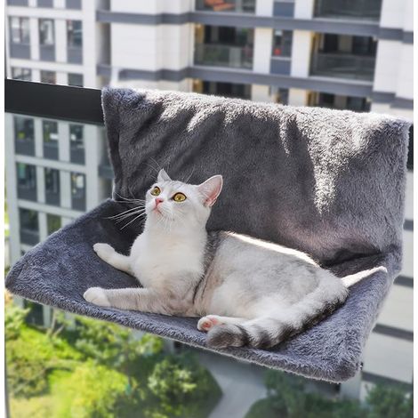 Hamac pour chat en fausse fourrure de qualité supérieure - Perchoir de fenêtre, lit de radiateur, gris (1/4)