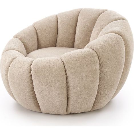 Fauteuil rond coquillage en tissu beige Alix (1/5)