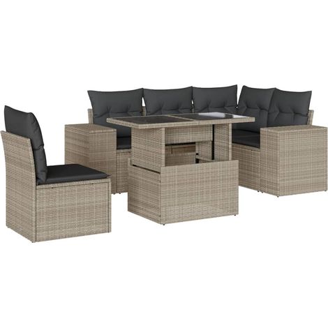 vidaXL Set Divano da Giardino 6pz con Cuscini Grigio Chiaro Polyrattan (1/5)
