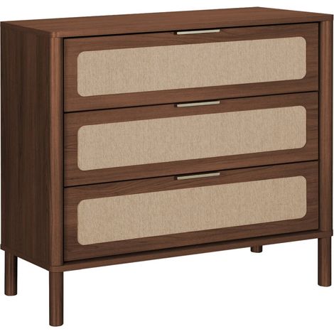 Commode vintage décor bois et cannage 3 tiroirs noyer - Etta (1/5)