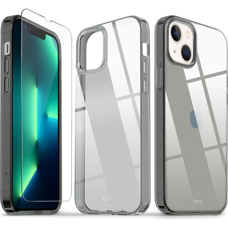 CUSTODIA IN SILICONE PER APPLE IPHONE 13/14 6.10"" RETRO GRIGIO FUMO + VETRO (1/5)