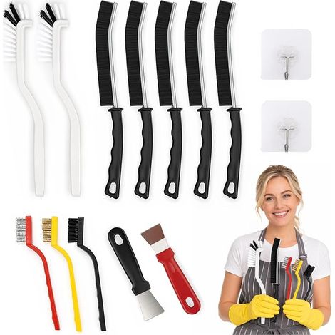 Cleaning Brush Kit Hard Bristle Grout Brush with 2 Hooks for Tiles, Kitchen, Bathroom, Windows, Vehicle, Toilet (1/5)