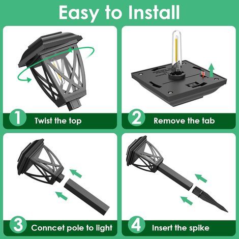 2 Pièces Lampes De Jardin Pour Terrasse Éclairage Paysager à Énergie Solaire Lumières De Décor De Patio Torches Feu De Route Insérer Dans Le Sol (1/5)