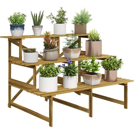 Pflanzentreppe Blumenregal 3 Stufen Tannenholz 120x80x78cm für Garten Balkon & Terrasse