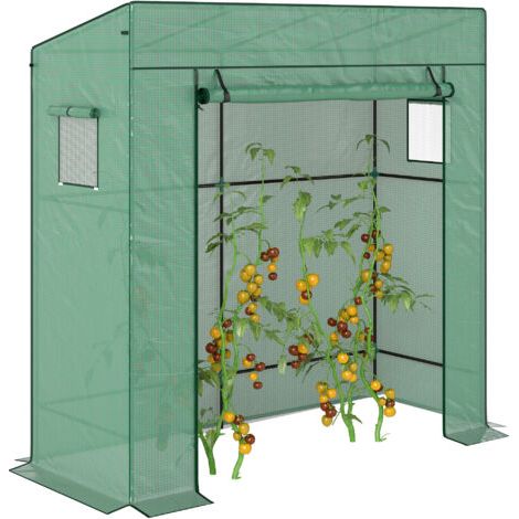 royaluxe -Serre de jardin murale adossée avec 1 porte enroulable, bâche PE renforcée, 2 fenêtres, dim. 196L x 77l x 197/178H cm (1/5)