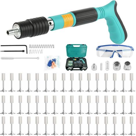 Pistola per rivetti con 110 chiodi rotondi, pistola per chiodi in acciaio manuale a 5 velocità, pistola per chiodi portatile per pareti in cemento, casa, lavori di carne (1/5)
