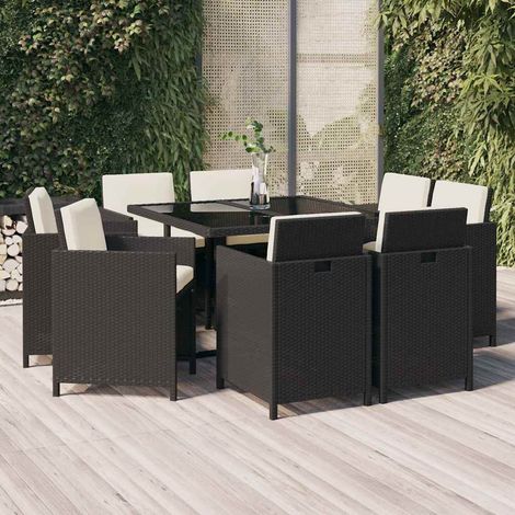 Ensemble à manger de jardin coussins 9 pcs-Salon de jardin Résine tressée Noir 451641 (1/5)