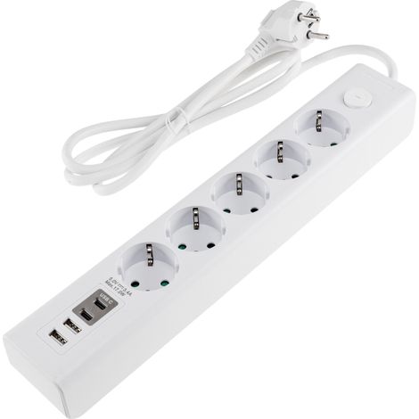 Multiprise CHILITEC, 5 prises, USB-A+C, câble de 1,5 m, blanc