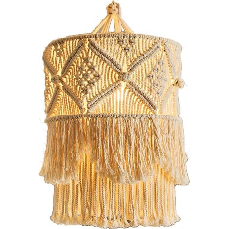 Macrame Abat-jour en Tissu, Abat-Jour Suspension Bohème Fait Main Tapisserie Murale Décor, Plafond Pendentif Gland Tapisserie Fond Lustres Ombre pour Salon Chambre Dortoir Appartement (1/5)