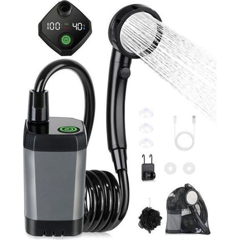 1 Camping-Duschset, tragbare elektrische Pumpe mit Smart-Display, 4 Sprühmodi, für Wandern und Outdoor-Aktivitäten (1/5)