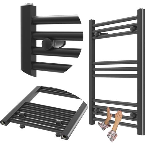 Radiateur Salle de Bain Granitan Breno 50x70 cm Noir Échelle 273W avec Raccordement Bas et Option Résistance Électrique (1/5)