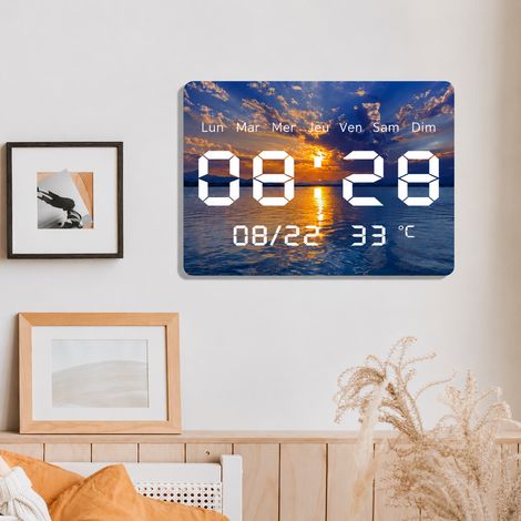 Horloge murale numérique LED modèle JG1002-1 27,5 x 20 cm affichage date et température acrylique salon chambre – 48 × 31 × 46 cm – Livraison gratuite