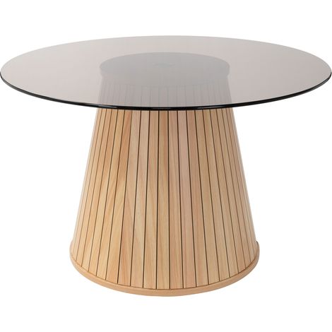 ML-Design Tavolino da Caffè Rotondo con Piano in Vetro, 80x80x50 cm, Effetto Legno, Marrone, Stile Moderno, Mobili per la Casa, Tavolo da Divano per Tè, Ideale per Salotto o Sala d'Attesa