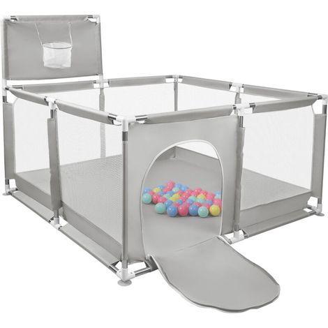 Parc bébé, barrière de sécurité, clôture pour enfants, cour de jeu extérieure et intérieure, centre d'activités pour enfants, jouet de jardin, 126 x 126 x 66 cm, gris clair (1/5)