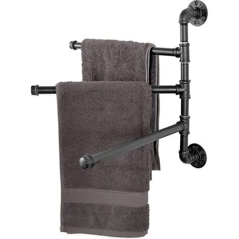 Lntyq Wandhandtuchhalter aus Metall im Industriestil mit 3 drehbaren Stangen, schwarzer Handtuchtrockner, Bad- und Küchenaccessoires, Schraubmontage (1/5)