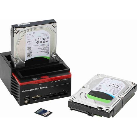 Station D\'accueil Disque Dur USB 3.0 6 To - Cloneur SATA/IDE 2.5/3.5\", Lecteur Carte 6-en-1, One Touch Backup - Pour Windows et Mac - ABS et Métal - Rouge et Noir (1/5)