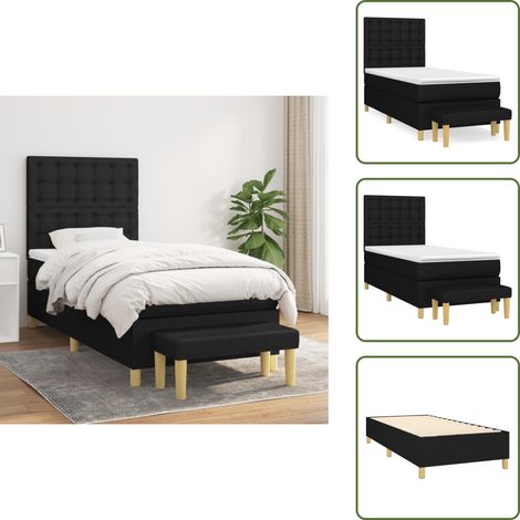 Boxspringbett mit Matratze Schwarz 100x200 cm Stoff - Boxspringbett - Doppelbett - Schlafraum - Betttisch - Bettsofa (1/5)